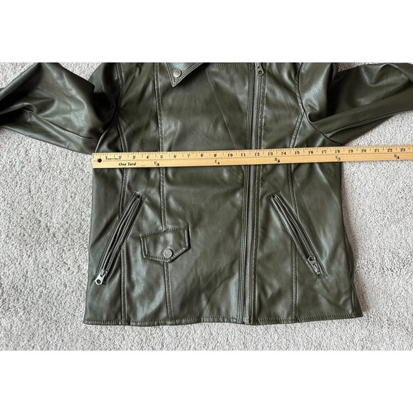 French Connection Womens Olive Green Faux Leather Moto Biker Jacket Size S - Picture 7 of 16